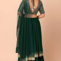 Elegant Dark Green Georgette Embroidered Wedding Lehenga Choli with Dupatta