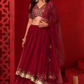 Stunning Red Georgette Embroidered Wedding Lehenga Choli with Dupatta