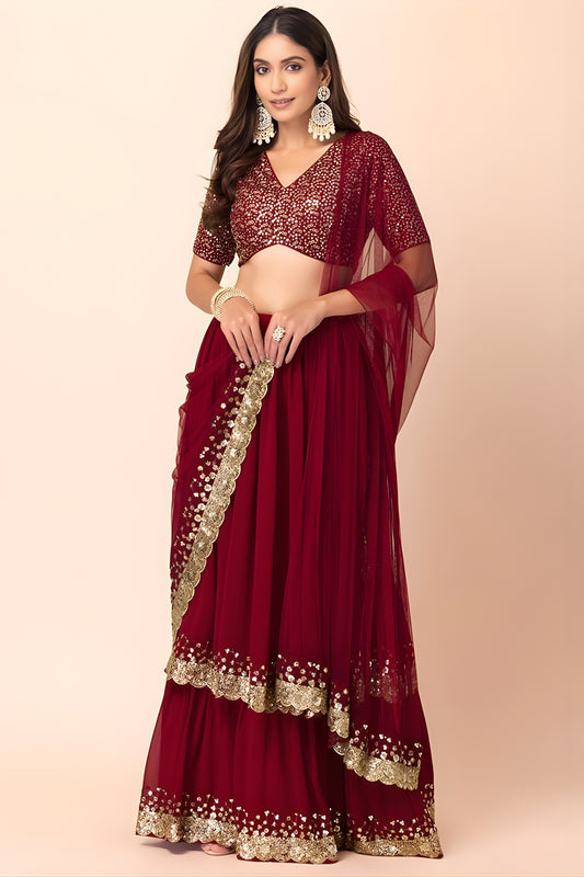 Stunning Red Georgette Embroidered Wedding Lehenga Choli with Dupatta