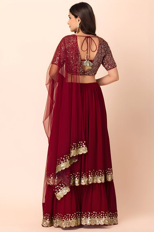 Stunning Red Georgette Embroidered Wedding Lehenga Choli with Dupatta