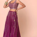 Royal Wine Georgette Embroidered Party Wear Lehenga Choli with Dupatta