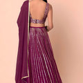 Royal Wine Georgette Embroidered Party Wear Lehenga Choli with Dupatta
