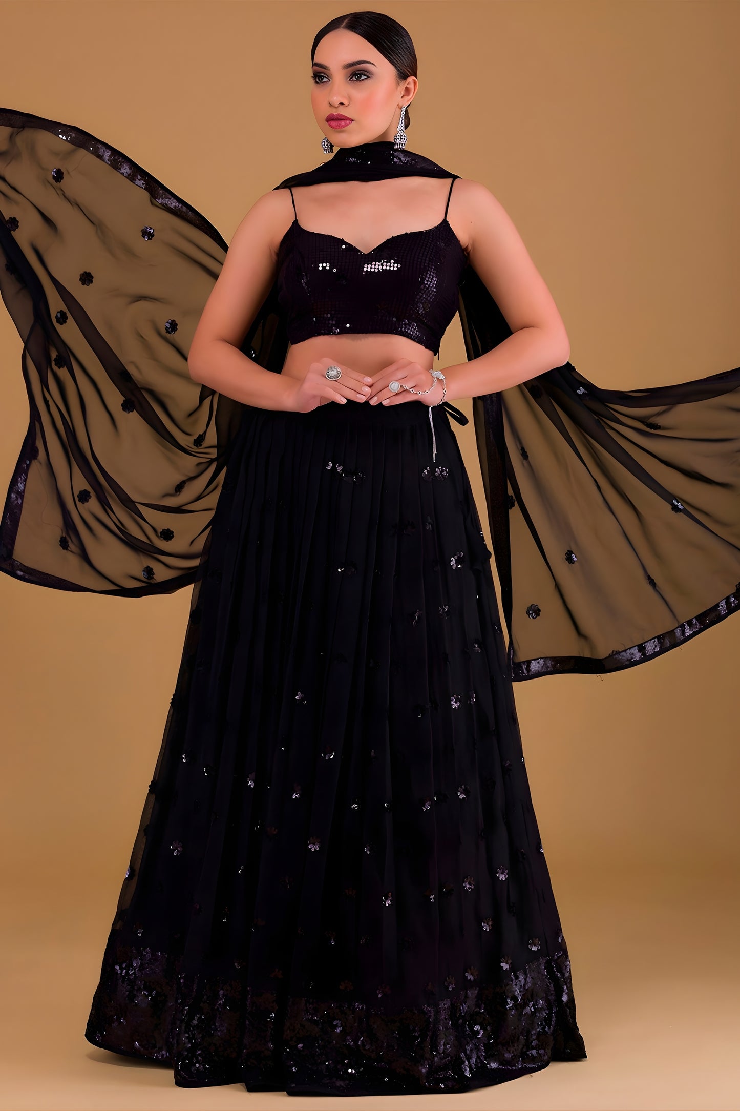 Elegant Black Georgette Embroidered Party Wear Lehenga Choli with Dupatta