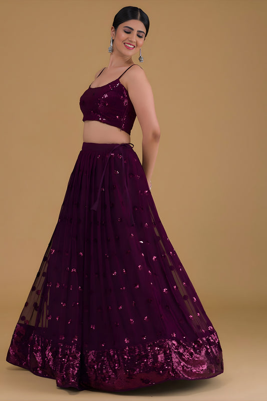 Gorgeous Purple Georgette Embroidered Party Wear Lehenga Choli with Dupatta