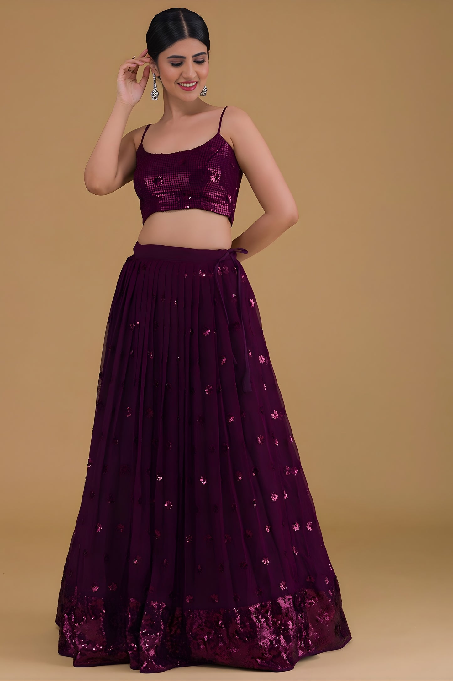 Gorgeous Purple Georgette Embroidered Party Wear Lehenga Choli with Dupatta