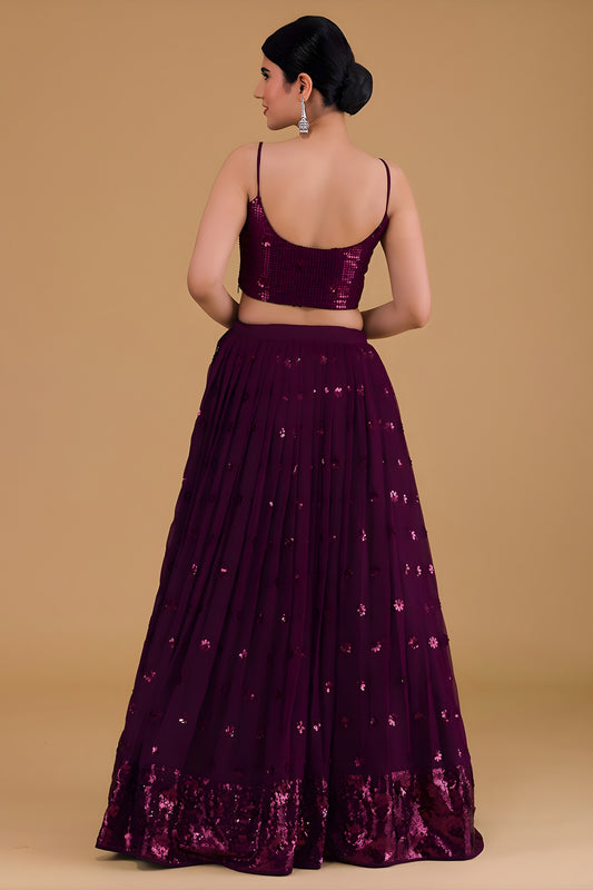 Gorgeous Purple Georgette Embroidered Party Wear Lehenga Choli with Dupatta