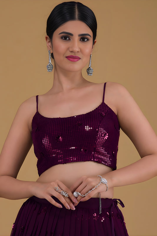 Gorgeous Purple Georgette Embroidered Party Wear Lehenga Choli with Dupatta