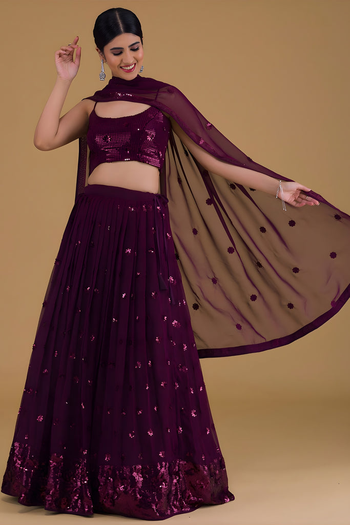 Gorgeous Purple Georgette Embroidered Party Wear Lehenga Choli with Dupatta