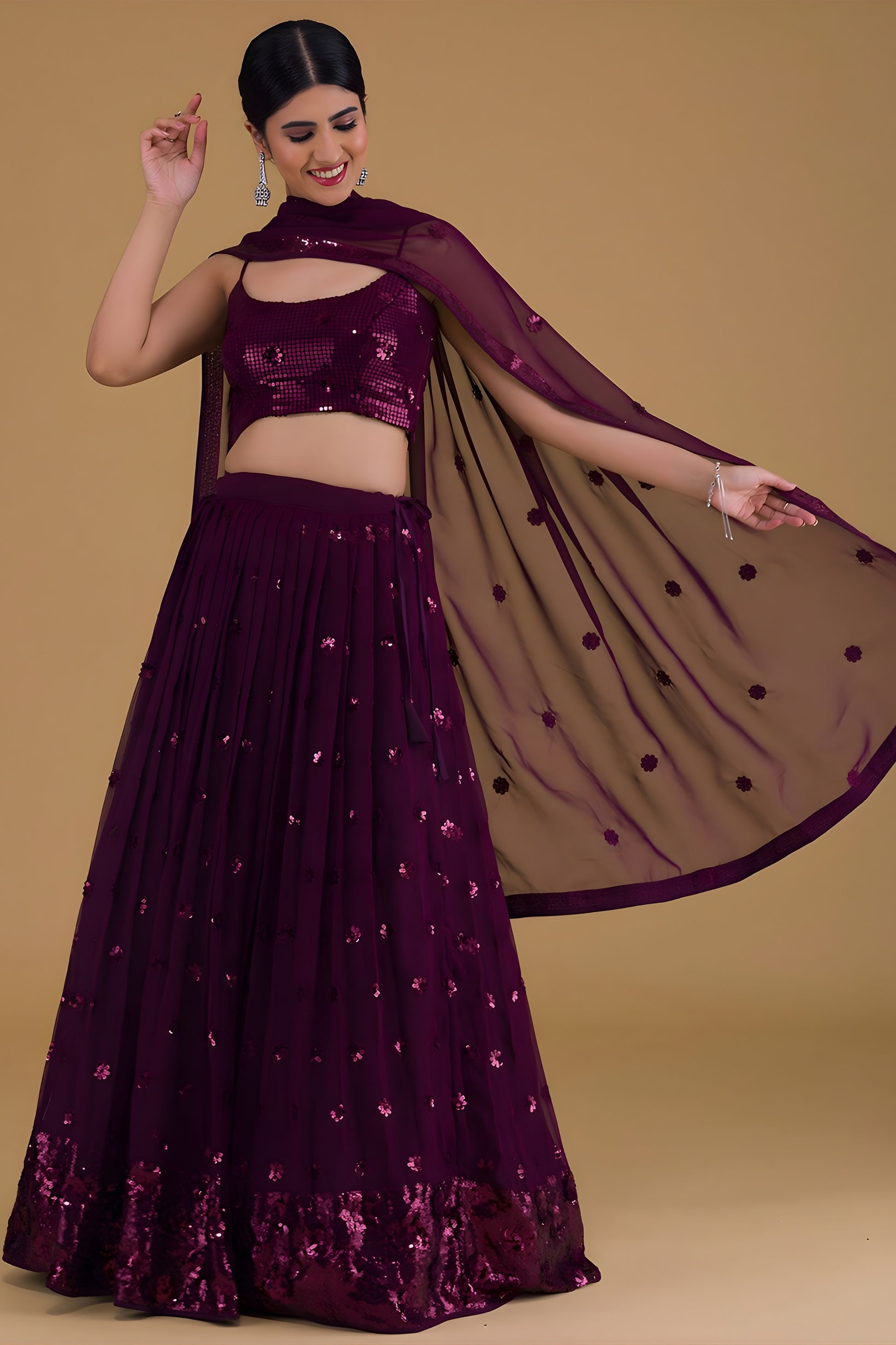 Gorgeous Purple Georgette Embroidered Party Wear Lehenga Choli with Dupatta