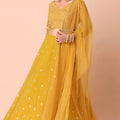 Stunning Mustard Yellow Georgette Embroidered Party Wear Lehenga Choli with Dupatta