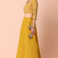 Stunning Mustard Yellow Georgette Embroidered Party Wear Lehenga Choli with Dupatta