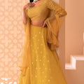 Stunning Mustard Yellow Georgette Embroidered Party Wear Lehenga Choli with Dupatta