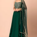 Stylish Dark Green Georgette Embroidered Wedding Lehenga Choli with Dupatta