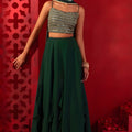 Stylish Dark Green Georgette Embroidered Wedding Lehenga Choli with Dupatta