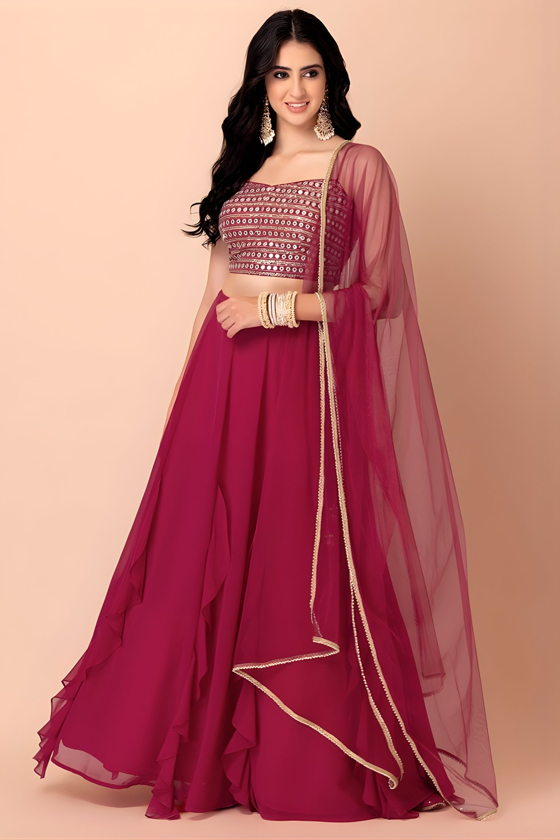 Superb Pink Georgette Embroidered Wedding Lehenga Choli with Dupatta
