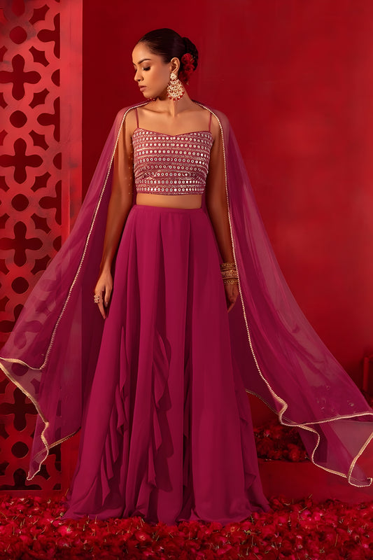 Superb Pink Georgette Embroidered Wedding Lehenga Choli with Dupatta