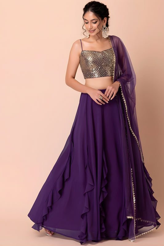 Trendy Purple Georgette Embroidered Wedding Lehenga Choli with Dupatta