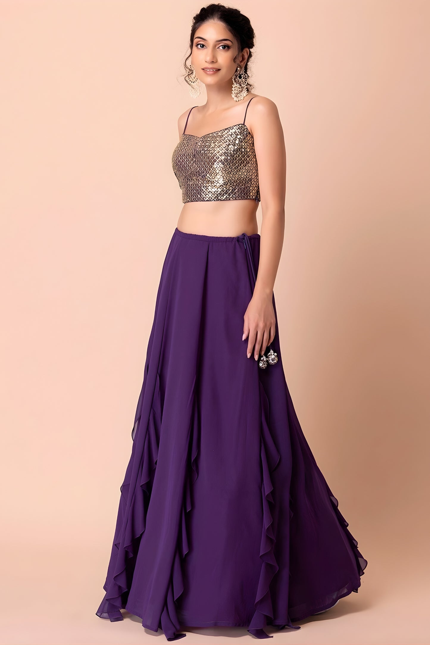 Trendy Purple Georgette Embroidered Wedding Lehenga Choli with Dupatta