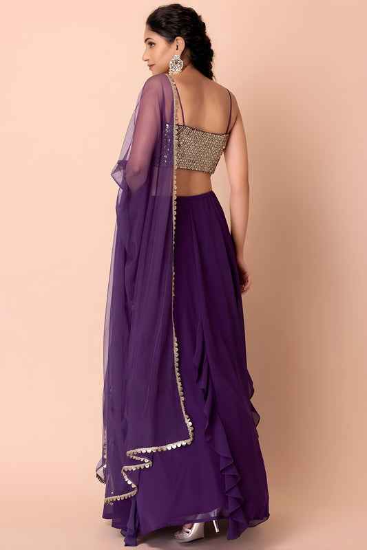 Trendy Purple Georgette Embroidered Wedding Lehenga Choli with Dupatta