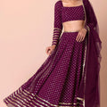 Stylish Wine Georgette Embroidered Party Wear Lehenga Choli with Dupatta