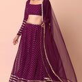 Stylish Wine Georgette Embroidered Party Wear Lehenga Choli with Dupatta