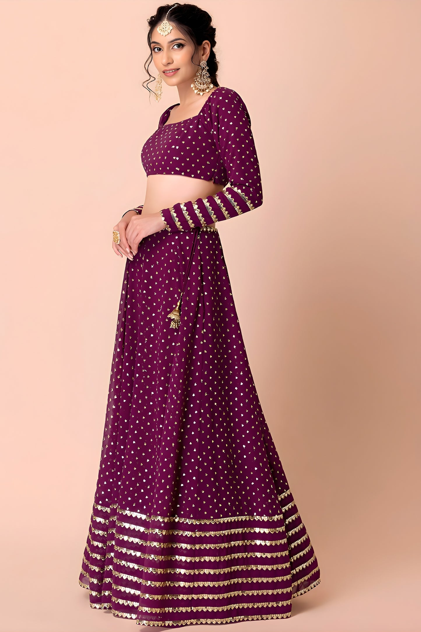 Stylish Wine Georgette Embroidered Party Wear Lehenga Choli with Dupatta