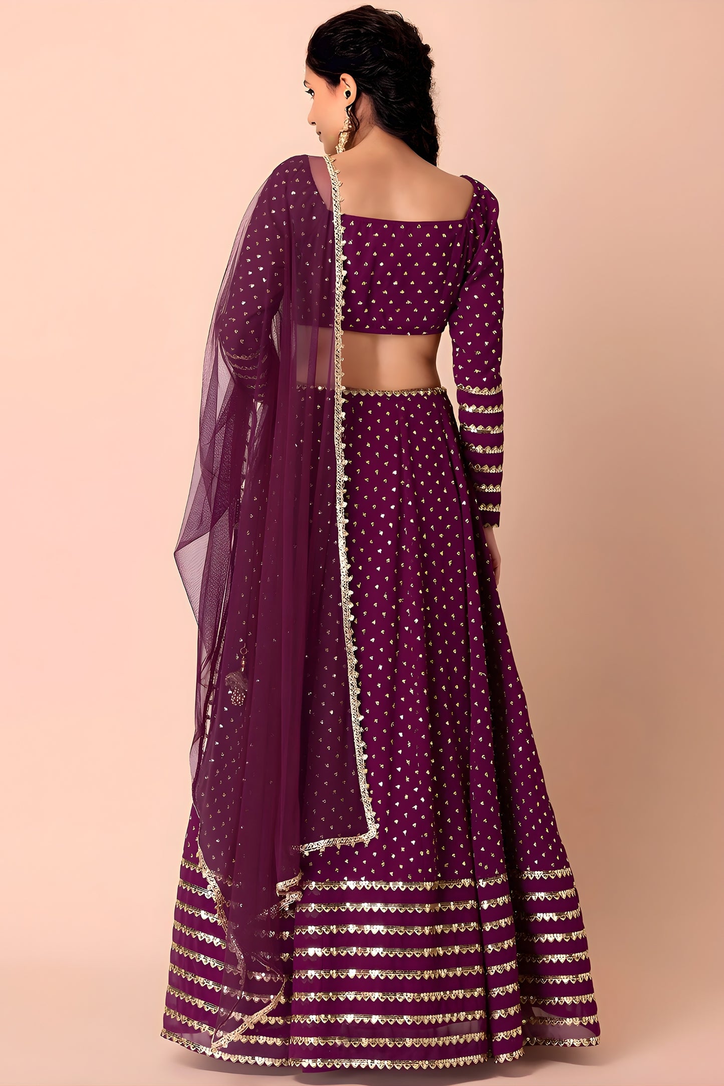 Stylish Wine Georgette Embroidered Party Wear Lehenga Choli with Dupatta