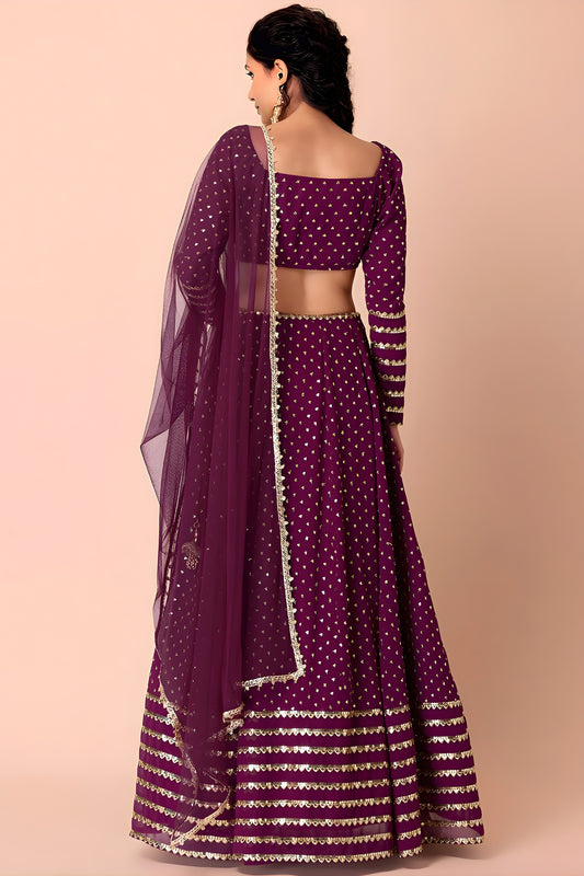 Stylish Wine Georgette Embroidered Party Wear Lehenga Choli with Dupatta