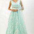 Stylish Sky Blue Soft Net Embroidered Lehenga Choli with Dupatta for Wedding