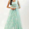 Stylish Sky Blue Soft Net Embroidered Lehenga Choli with Dupatta for Wedding