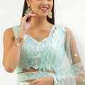 Stylish Sky Blue Soft Net Embroidered Lehenga Choli with Dupatta for Wedding