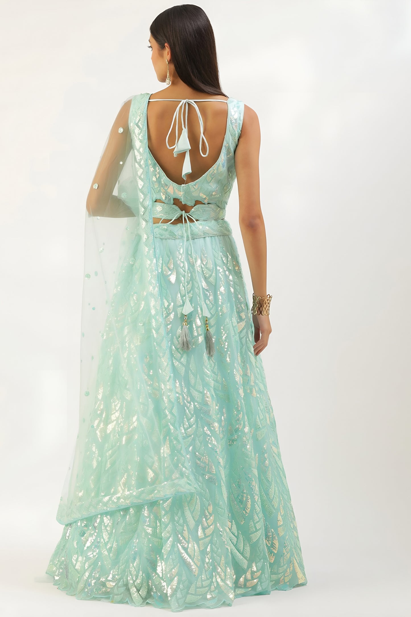 Stylish Sky Blue Soft Net Embroidered Lehenga Choli with Dupatta for Wedding