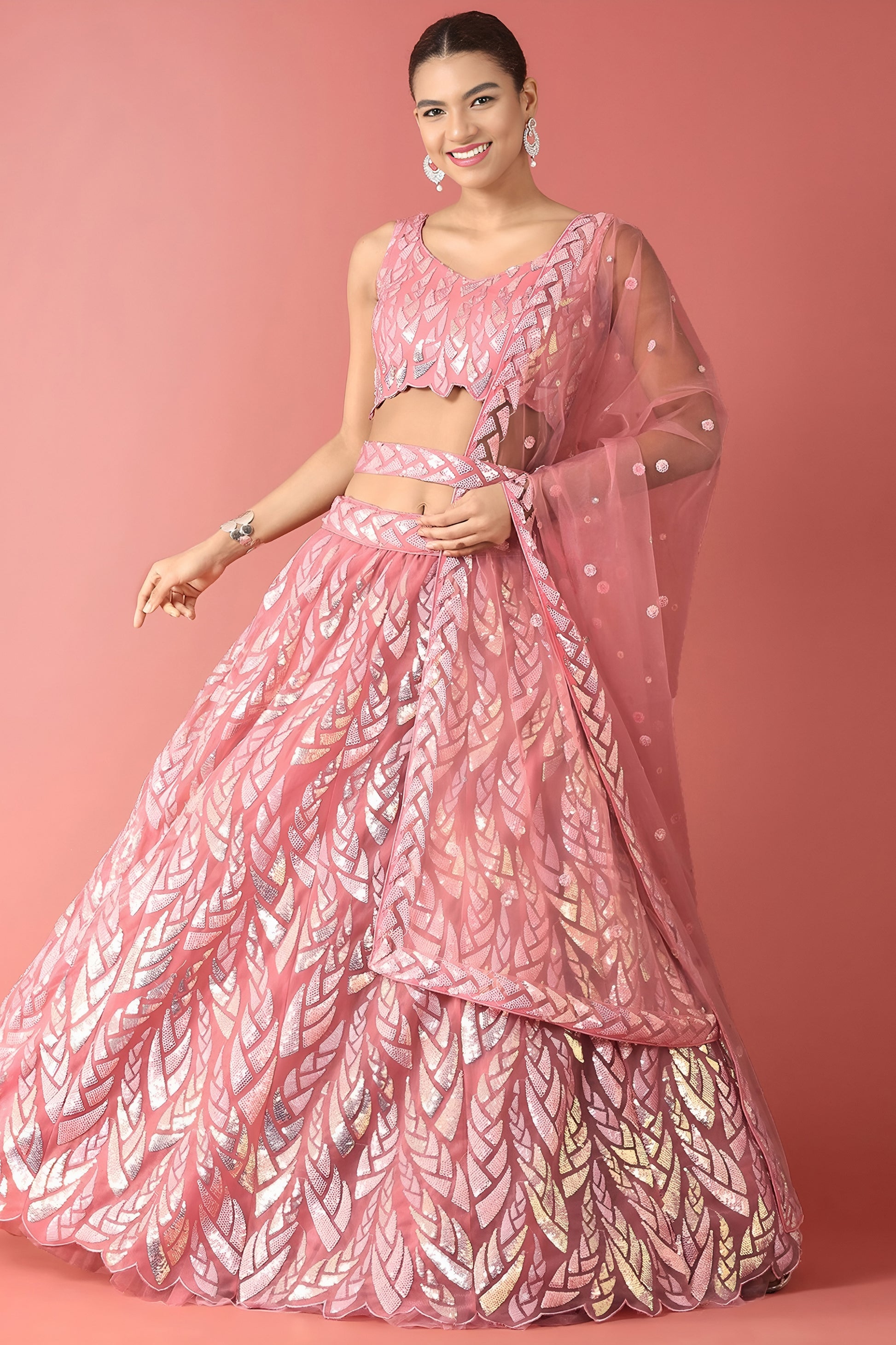 Lovely Pink Soft Net Embroidered Lehenga Choli with Dupatta for Wedding