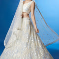Elegant White Soft Net Embroidered Lehenga Choli with Dupatta for Wedding