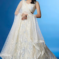Elegant White Soft Net Embroidered Lehenga Choli with Dupatta for Wedding