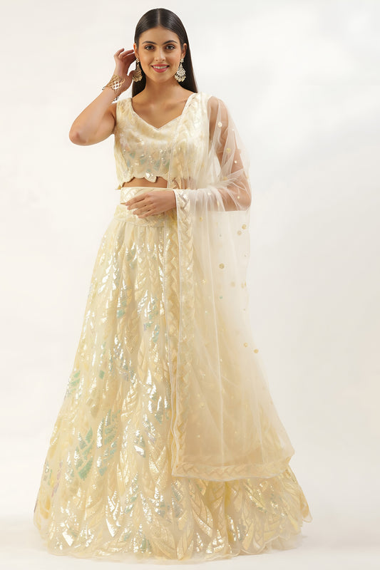 Fancy Yellow Soft Net Embroidered Lehenga Choli with Dupatta for Wedding