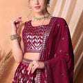 Trendy Wine Embroidered Georgette Wedding Lehenga Choli with Matching Dupatta