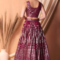 Trendy Wine Embroidered Georgette Wedding Lehenga Choli with Matching Dupatta