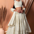 Charming White Embroidered Georgette Wedding Lehenga Choli with Matching Dupatta