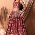 Fancy Maroon Embroidered Georgette Wedding Lehenga Choli with Matching Dupatta