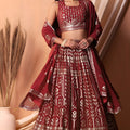 Fancy Maroon Embroidered Georgette Wedding Lehenga Choli with Matching Dupatta