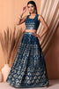 Latest Navy Blue Sequin Embroidered Georgette Wedding Lehenga Choli