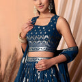 Latest Navy Blue Sequin Embroidered Georgette Wedding Lehenga Choli