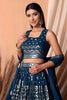 Latest Navy Blue Sequin Embroidered Georgette Wedding Lehenga Choli