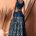 Latest Navy Blue Sequin Embroidered Georgette Wedding Lehenga Choli