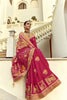 Rani Pink Silk Saree with Rich Gold Zari Motifs Contrast Mustard Blouse