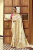 Ivory White Silk Saree with Rich Gold Zari Floral Motifs Pink Contrast Border