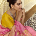 Blush Pink Silk Saree Intricate Gold Zari Peacock Motif Festive Wear Saree