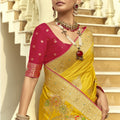 Mustard Yellow Silk Saree Intricate Zari Traditional Motifs Festive Wear Saree