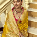 Mustard Yellow Silk Saree Intricate Zari Traditional Motifs Festive Wear Saree